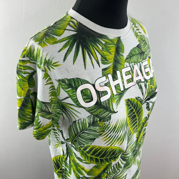 Osheaga White Green Top FESTIVAL Tropical Leaf Graphic Crew Neck Classic Size XS - Picture 6 of 10